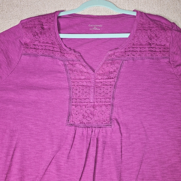Catherine's Pink Magenta Shortsleeve, T-Shirt, Embroidery Scoop V-neck 2X - Picture 5 of 9